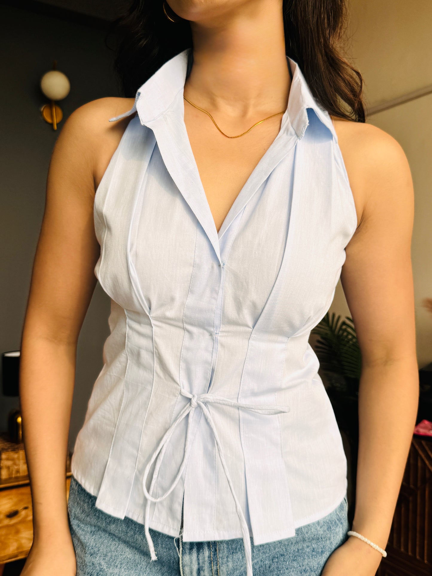 Blue Collared Cut Top