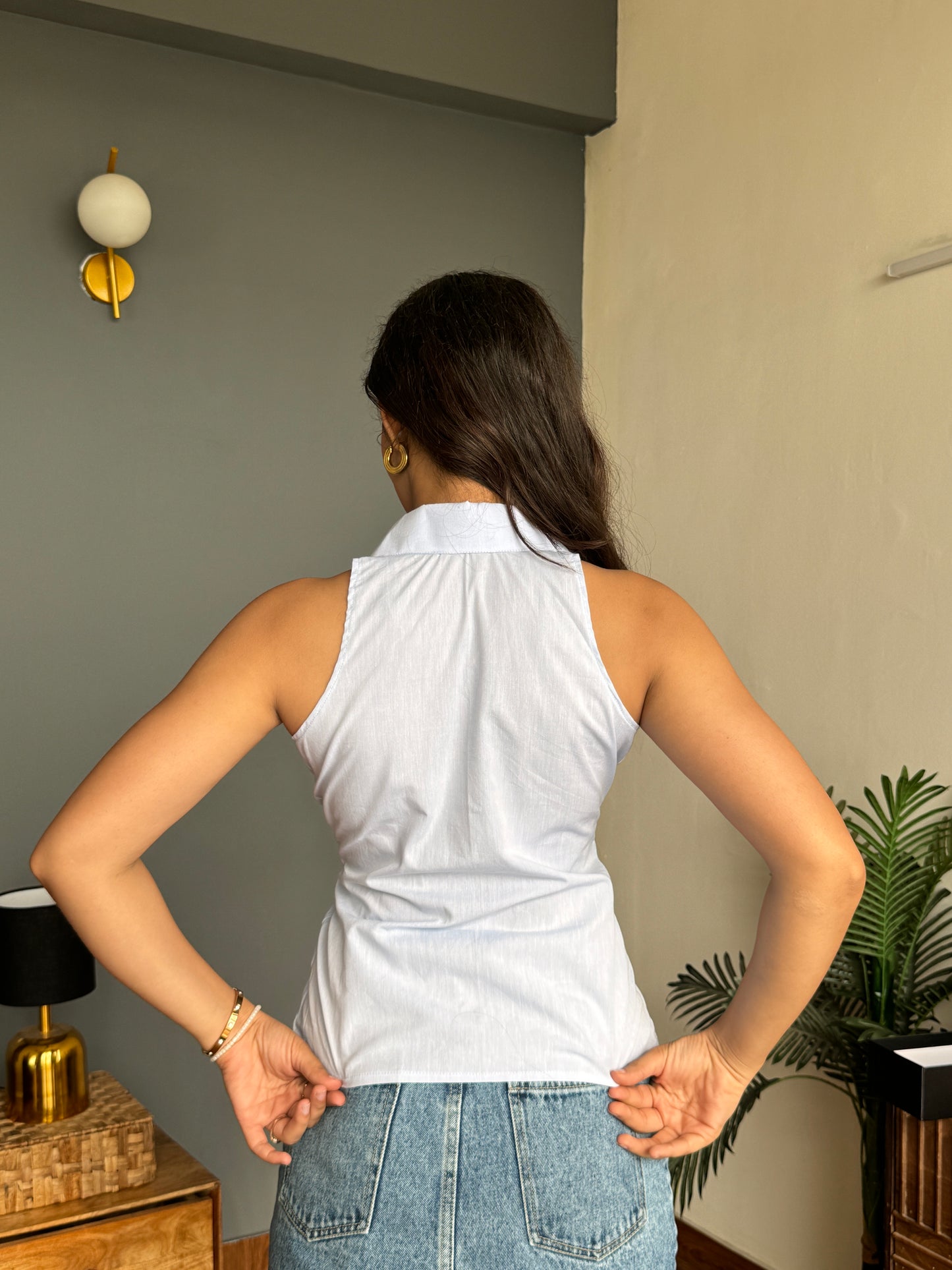 Blue Collared Cut Top