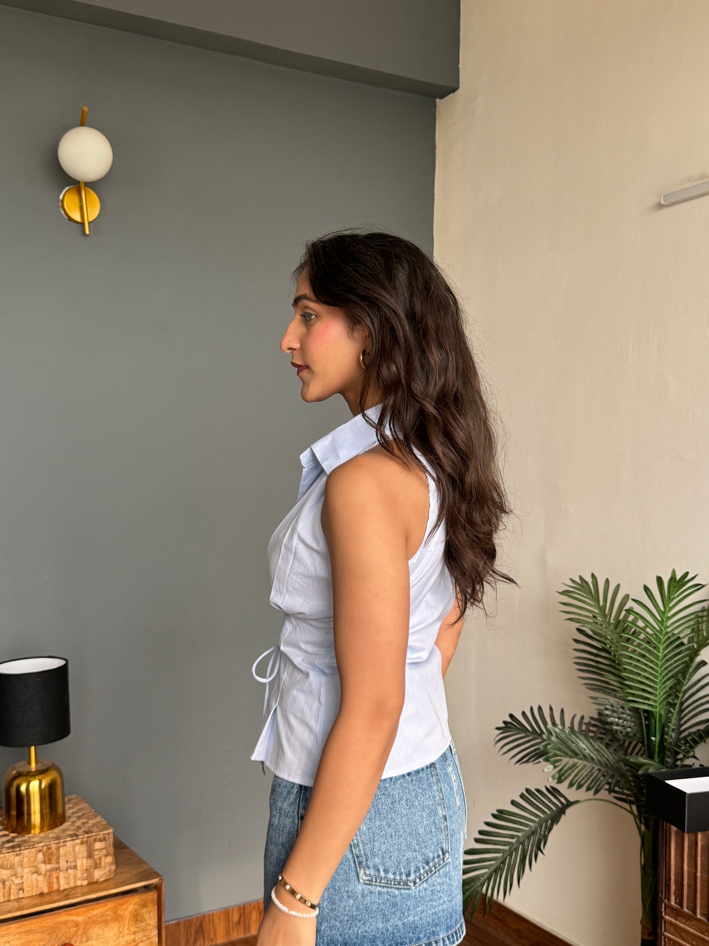 Blue Collared Cut Top