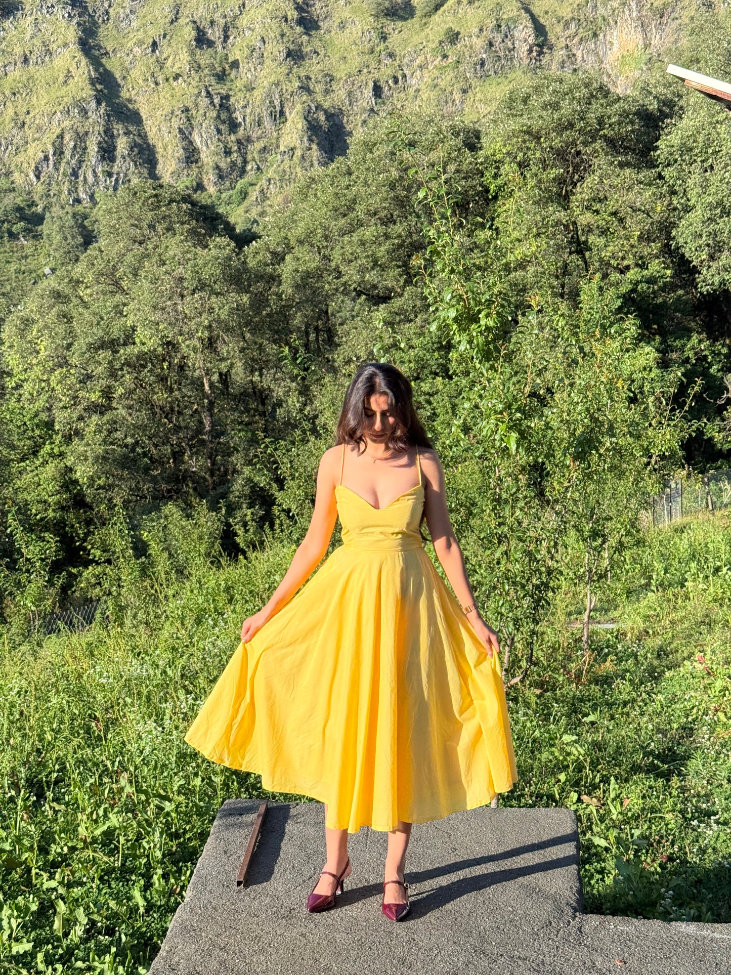 Butter Yellow Fit and Flare Midi Dress