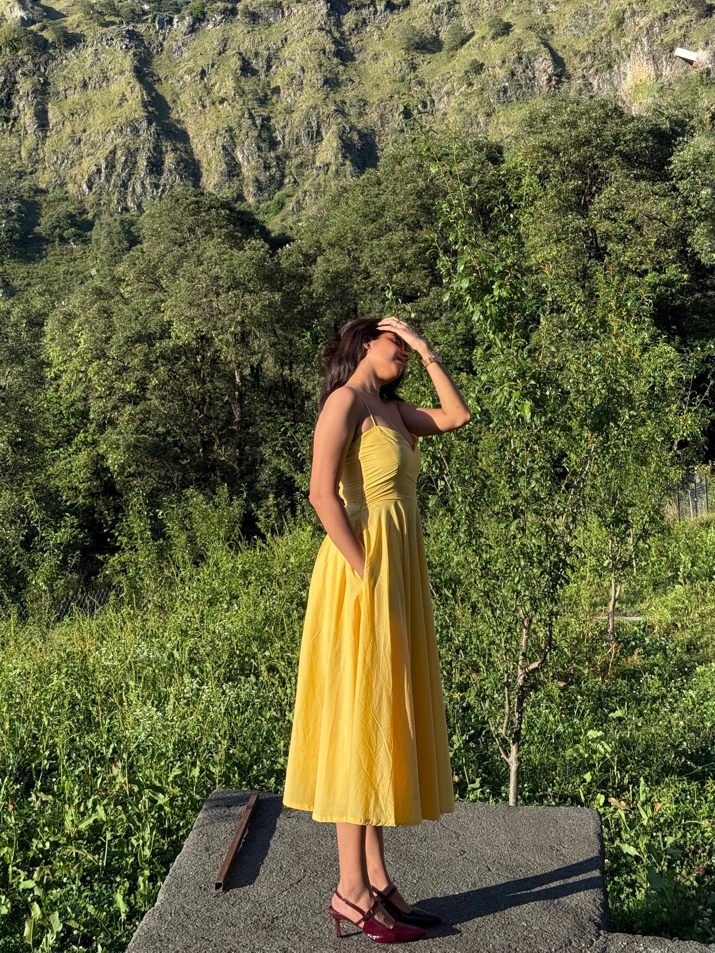 Butter Yellow Fit and Flare Midi Dress