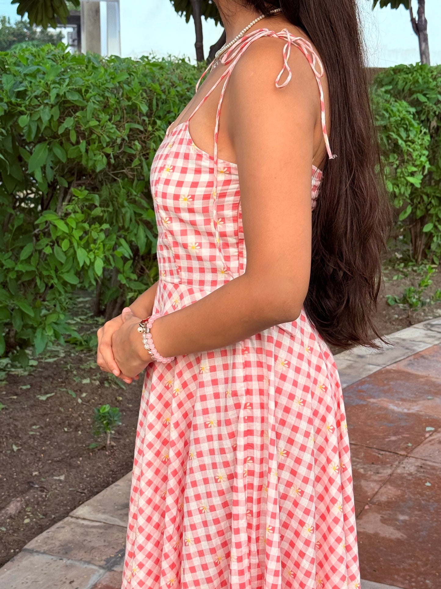 Daisy Gingham Fit and Flare Midi Dress