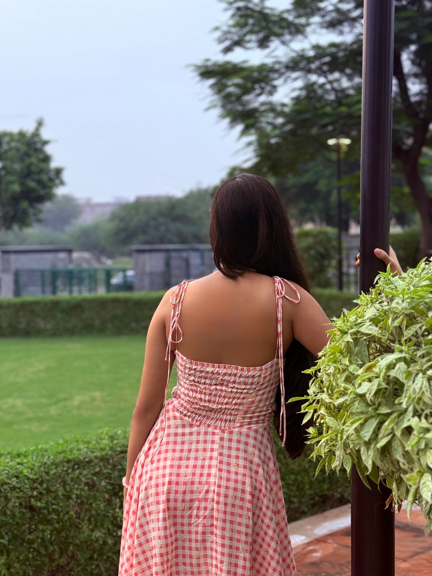 Daisy Gingham Fit and Flare Midi Dress