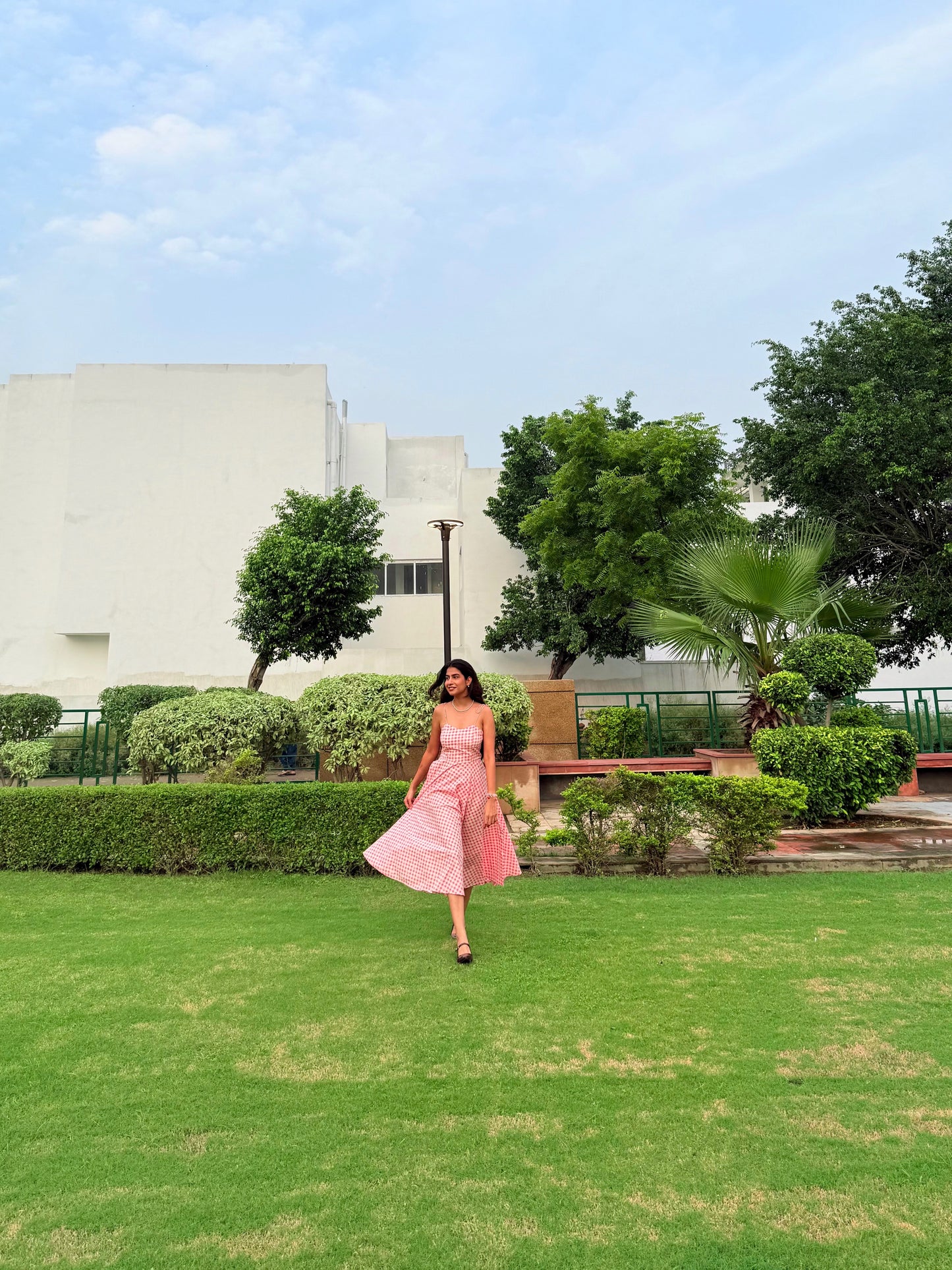 Daisy Gingham Fit and Flare Midi Dress