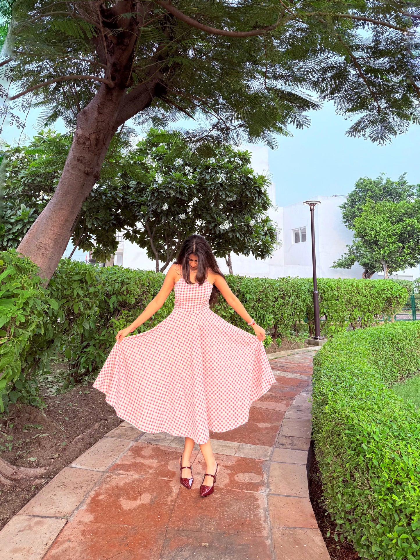 Daisy Gingham Fit and Flare Midi Dress