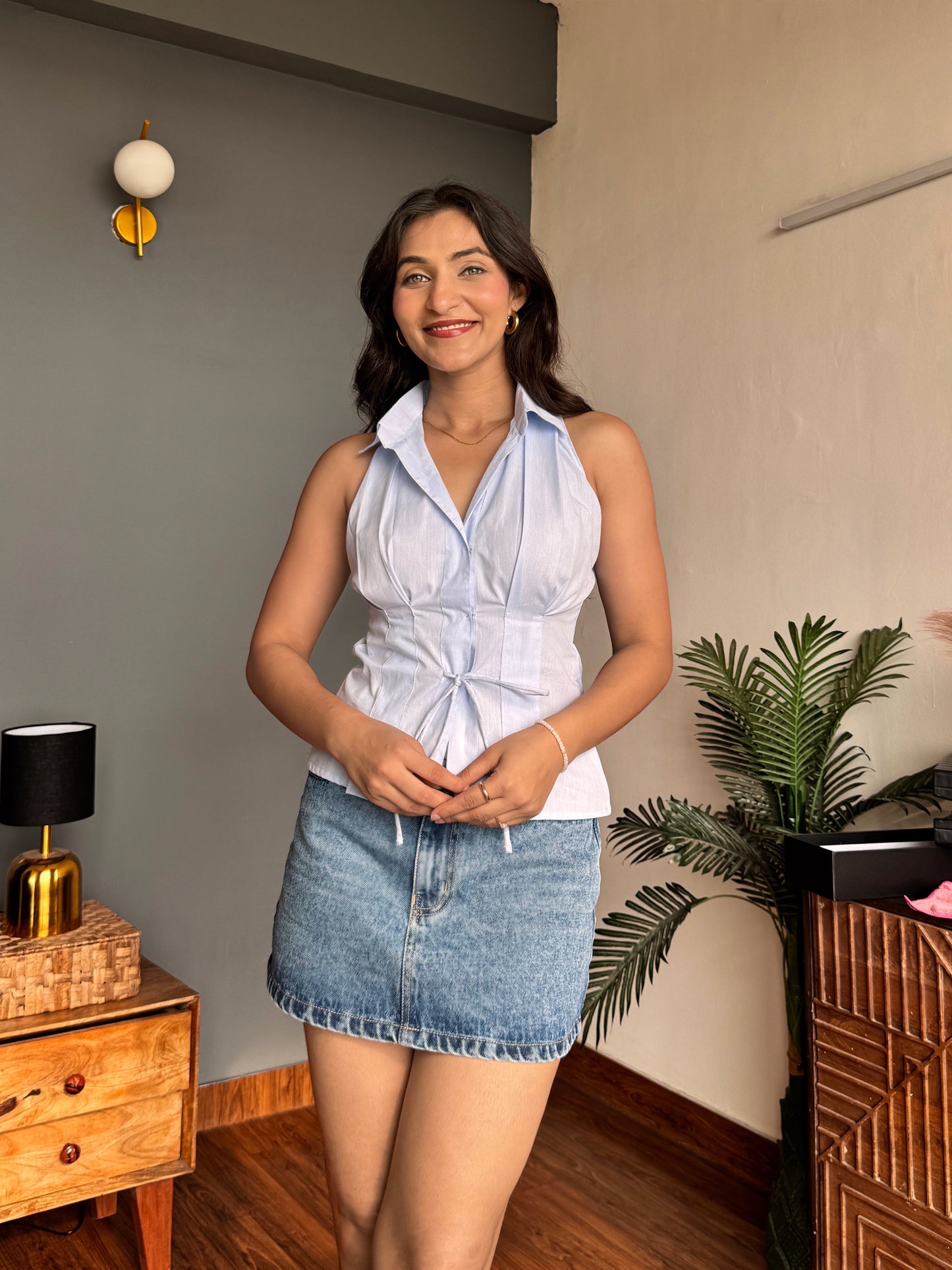 Blue Collared Cut Top