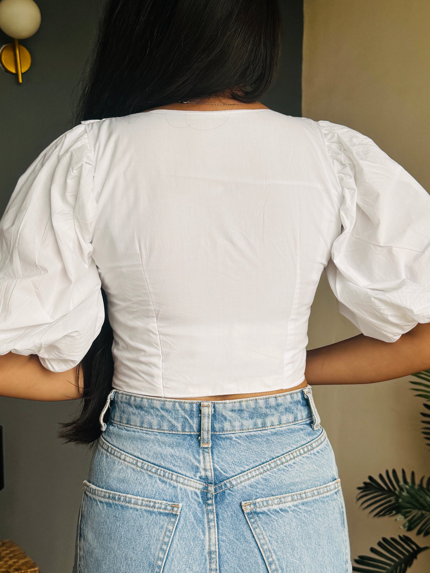 White Crop Puff Top