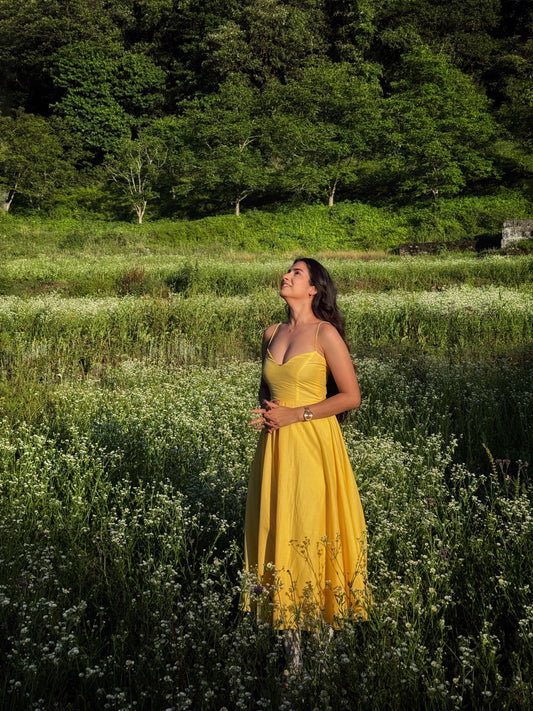Butter Yellow Fit and Flare Midi Dress