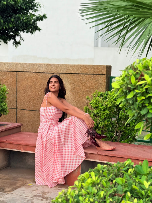 Daisy Gingham Fit and Flare Midi Dress
