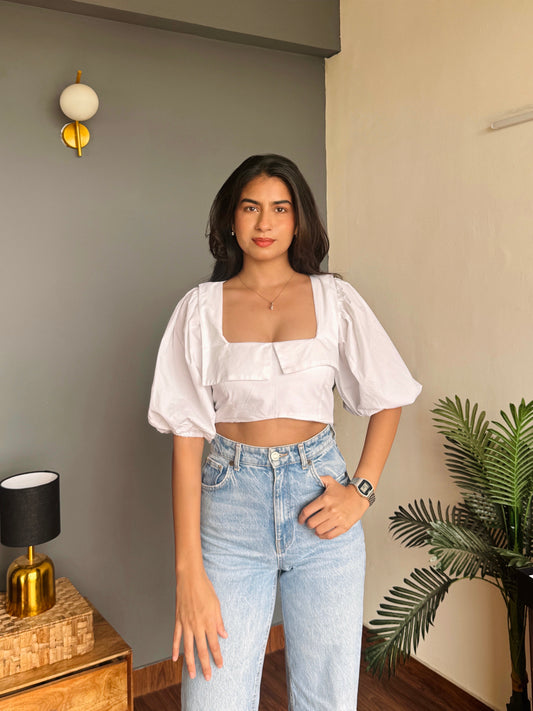 White Crop Puff Top