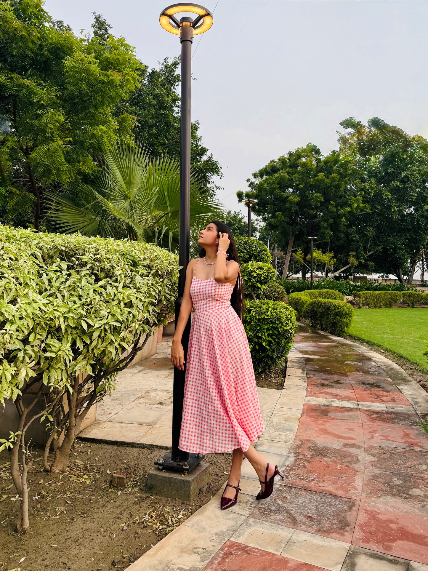 Daisy Gingham Fit and Flare Midi Dress