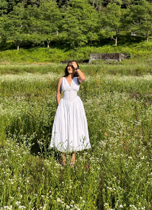 Snow White Fit and Flare Midi Dress