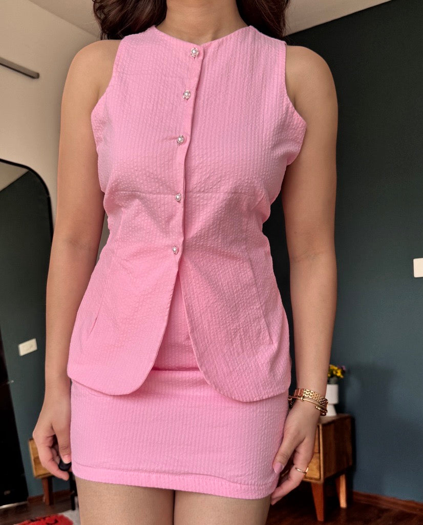 Bubblegum Pink Mini Skirt Co ord Set