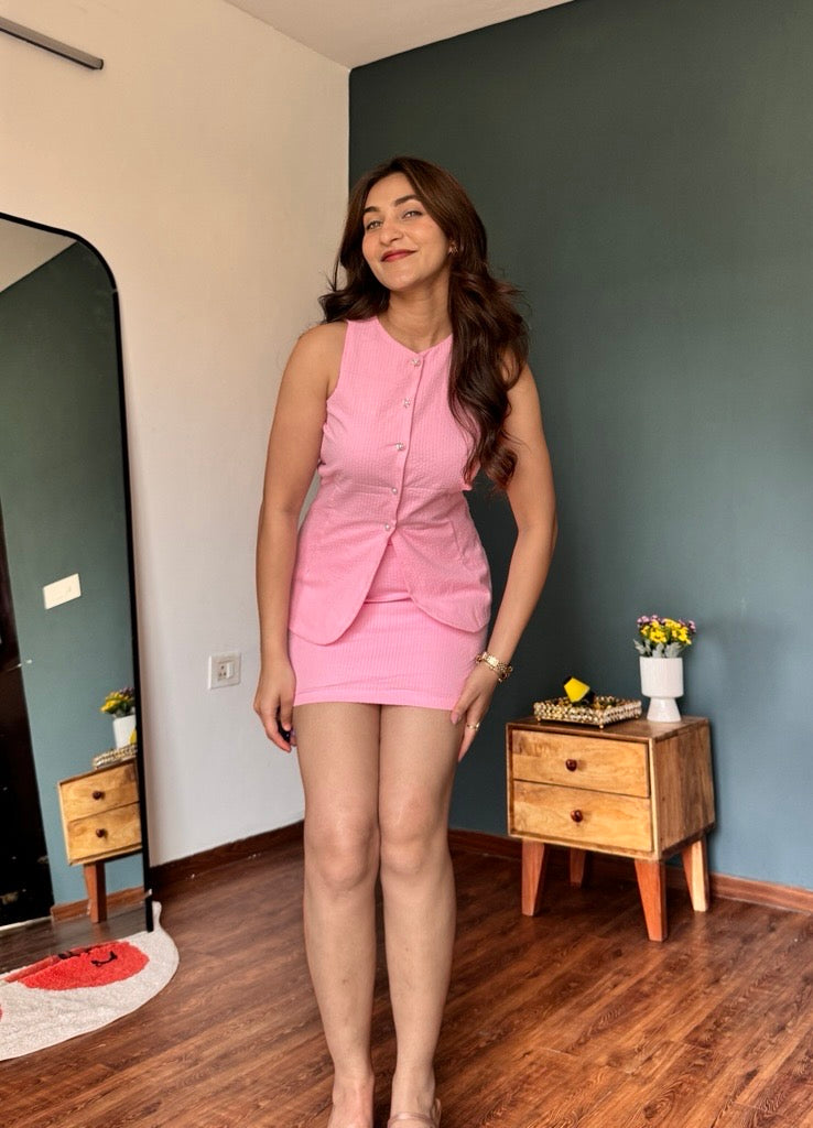 Bubblegum Pink Mini Skirt Co ord Set