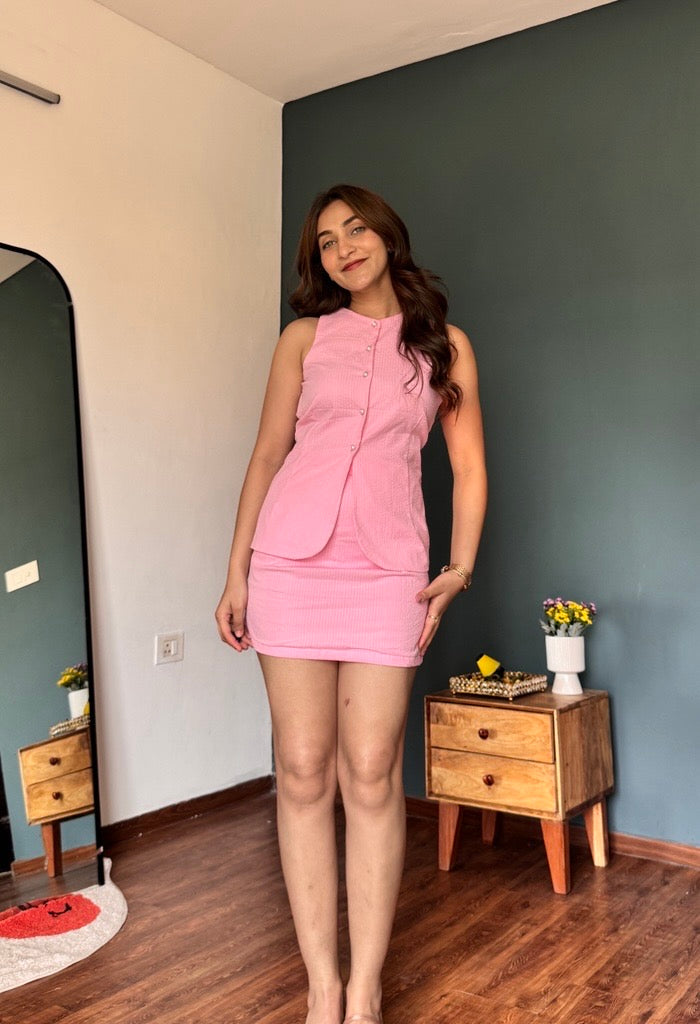 Bubblegum Pink Mini Skirt Co ord Set